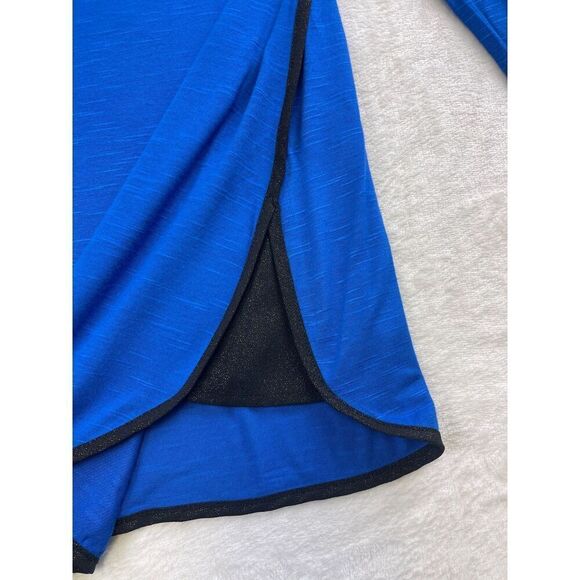 Cynthia Blue Long Sleeve Blouse Size S Lightweight Top Black Trim NWT - Picture 5 of 8